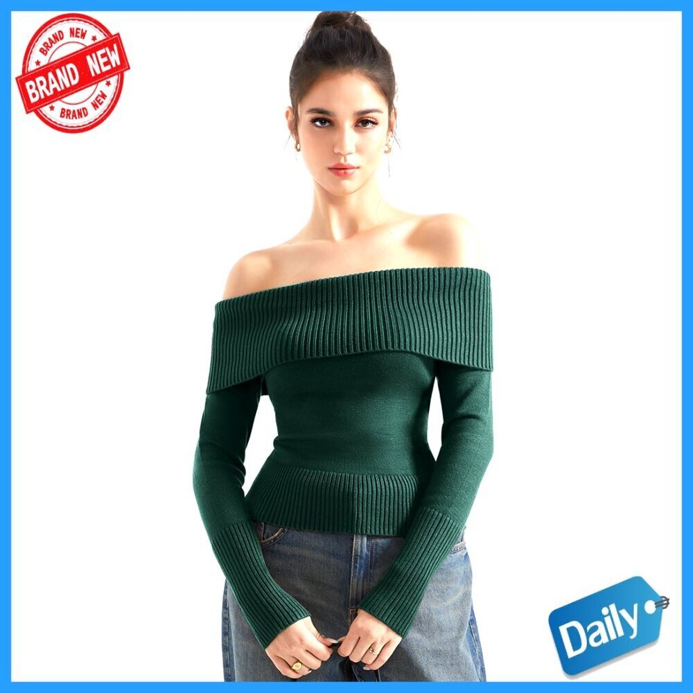 Off Shoulder Ribbed Knit Pullover Sweater Long Sleeve Going Out Top